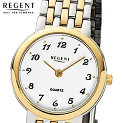 Regent Damen-Armbanduhr F-1048 Uhr Edelstahl-Armband silber gold URF1048