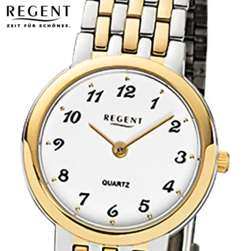 Regent Damen-Armbanduhr F-1048 Uhr Edelstahl-Armband silber gold URF1048