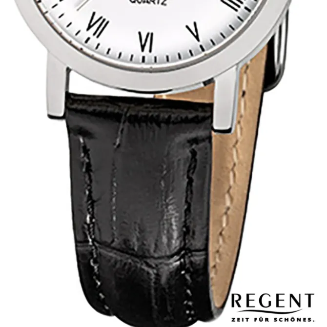 Regent Damen-Armbanduhr F-935 Quarz-Uhr Leder-Armband schwarz URF935