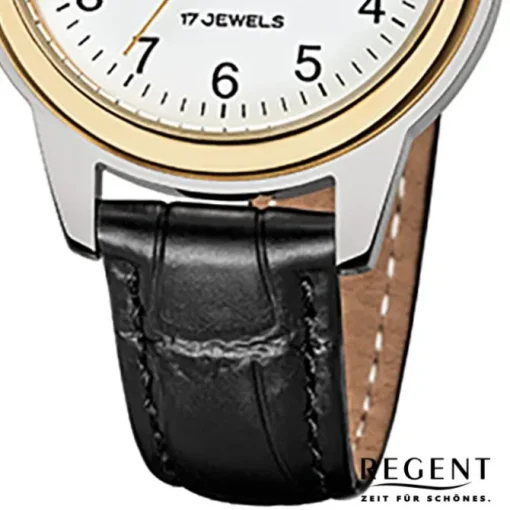 Regent Damen-Armbanduhr F-958 Handaufzug Leder-Armband schwarz URF958