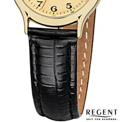 Regent Damen-Armbanduhr F-970 Quarz-Uhr Mini Leder-Armband schwarz URF970