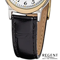 Regent Damen-Armbanduhr F-014 Quarz-Uhr Leder-Armband schwarz URF014
