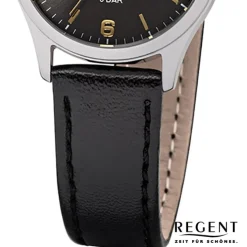 Regent Damen-Armbanduhr F-1308 Quarz-Uhr Leder-Armband schwarz UR2113417