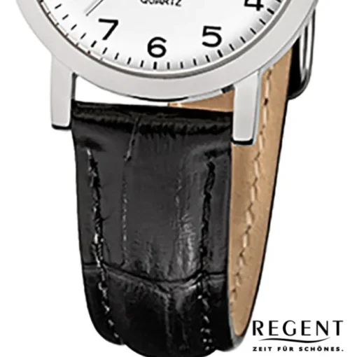 Regent Damen-Armbanduhr F-936 Quarz-Uhr Leder-Armband schwarz URF936