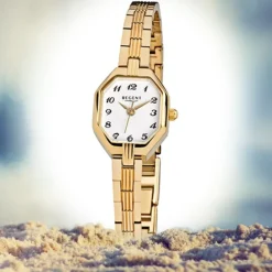 Regent Damen-Armbanduhr F-305 Quarz-Uhr Stahl-Armband gold URF305