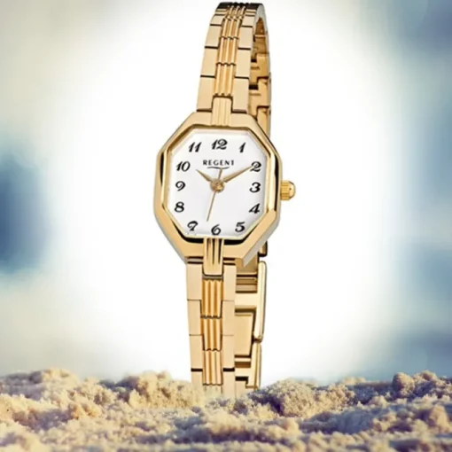 Regent Damen-Armbanduhr F-305 Quarz-Uhr Stahl-Armband gold URF305