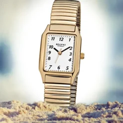 Regent Damen-Armbanduhr F-269 Quarz-Uhr Stahl-Armband gold URF269
