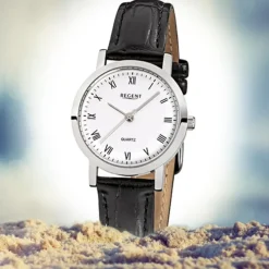 Regent Damen-Armbanduhr F-935 Quarz-Uhr Leder-Armband schwarz URF935