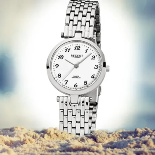 Regent Damen-Armbanduhr F-908 Quarz-Uhr Stahl-Armband silber URF908