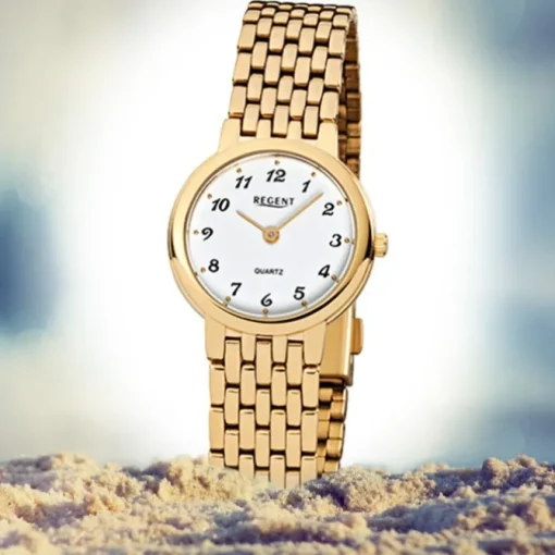 Regent Damen-Armbanduhr F-910 Quarz-Uhr Stahl-Armband gold URF910