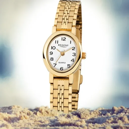 Regent Damen-Armbanduhr F-394 Quarz-Uhr Mini Stahl-Armband gold URF394