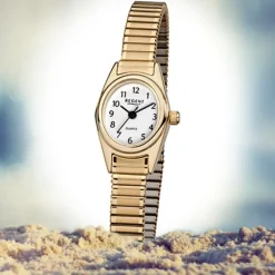 Regent Damen-Armbanduhr F-263 Quarz-Uhr Mini Stahl-Armband gold URF263
