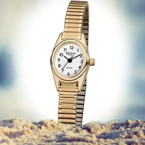 Regent Damen-Armbanduhr F-263 Quarz-Uhr Mini Stahl-Armband gold URF263