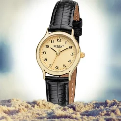 Regent Damen-Armbanduhr F-970 Quarz-Uhr Mini Leder-Armband schwarz URF970