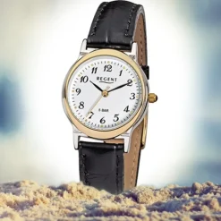 Regent Damen-Armbanduhr F-014 Quarz-Uhr Leder-Armband schwarz URF014