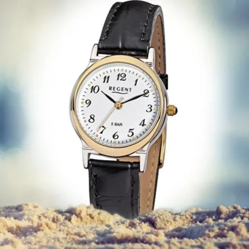 Regent Damen-Armbanduhr F-014 Quarz-Uhr Leder-Armband schwarz URF014