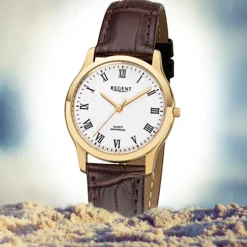 Regent Damen-Armbanduhr 32-F-1074 Quarz-Uhr Leder-Armband braun URF1074