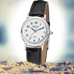 Regent Damen-Armbanduhr F-013 Quarz-Uhr Leder-Armband schwarz URF013