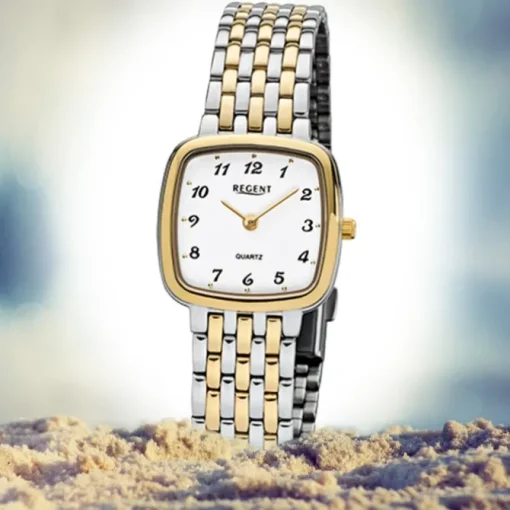 Regent Damen-Armbanduhr F-1049 Quarz-Uhr Stahl-Armband silber gold URF1049