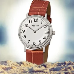 Regent Damen-Armbanduhr F-329 Quarz-Uhr Leder-Armband braun URF329