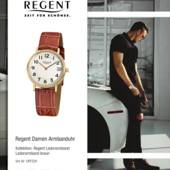 Regent Damen-Armbanduhr F-328 Quarz-Uhr Leder-Armband braun URF328