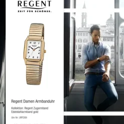 Regent Damen-Armbanduhr F-269 Quarz-Uhr Stahl-Armband gold URF269