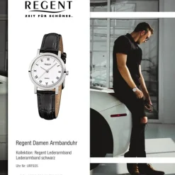 Regent Damen-Armbanduhr F-935 Quarz-Uhr Leder-Armband schwarz URF935