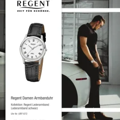 Regent Damen-Armbanduhr 32-F-1072 Quarz-Uhr Leder-Armband schwarz URF1072