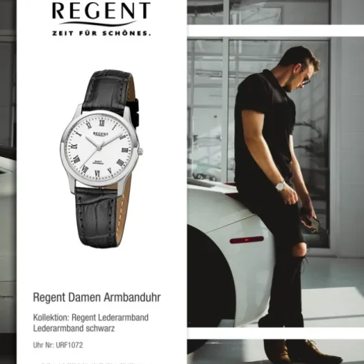 Regent Damen-Armbanduhr 32-F-1072 Quarz-Uhr Leder-Armband schwarz URF1072