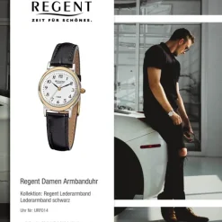 Regent Damen-Armbanduhr F-014 Quarz-Uhr Leder-Armband schwarz URF014