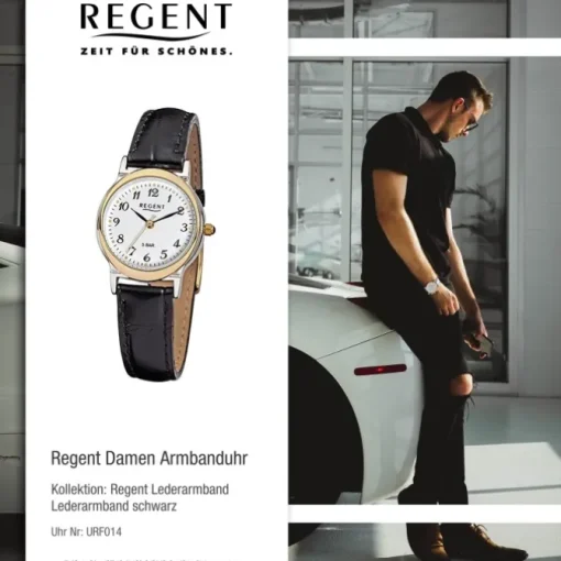 Regent Damen-Armbanduhr F-014 Quarz-Uhr Leder-Armband schwarz URF014