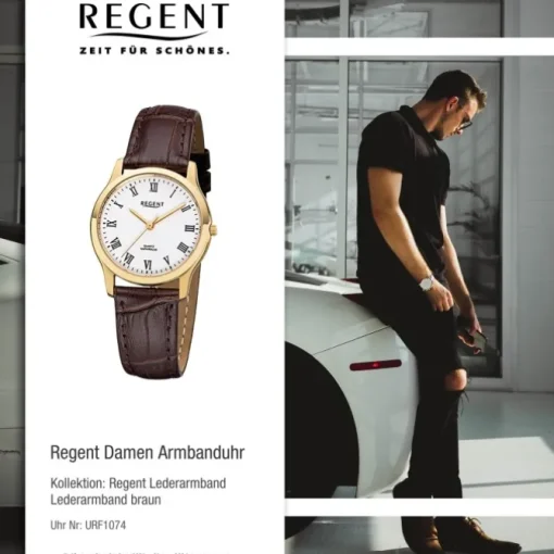Regent Damen-Armbanduhr 32-F-1074 Quarz-Uhr Leder-Armband braun URF1074