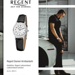 Regent Damen-Armbanduhr F-013 Quarz-Uhr Leder-Armband schwarz URF013