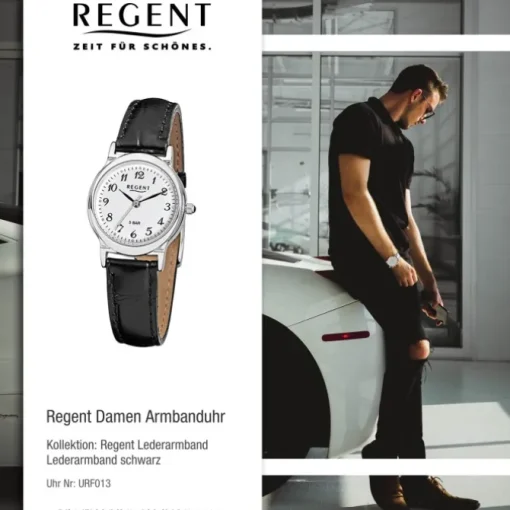 Regent Damen-Armbanduhr F-013 Quarz-Uhr Leder-Armband schwarz URF013