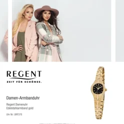 Regent Damen-Armbanduhr F-378 Quarz-Uhr Stahl-Armband gold URF378