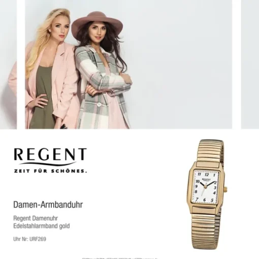 Regent Damen-Armbanduhr F-269 Quarz-Uhr Stahl-Armband gold URF269