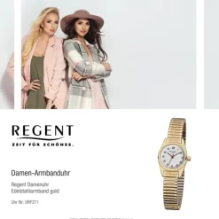 Regent Damen-Armbanduhr F-271 Quarz-Uhr Stahl-Armband gold URF271