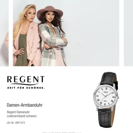 Regent Damen-Armbanduhr 32-F-1072 Quarz-Uhr Leder-Armband schwarz URF1072