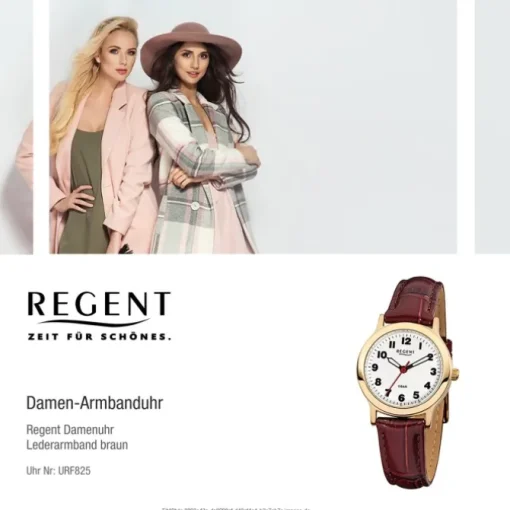 Regent Damen-Armbanduhr F-825 Quarz-Uhr Leder-Armband braun URF825