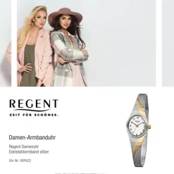 Regent Damen-Armbanduhr F-623 Quarz-Uhr Stahl-Armband silber gold URF623