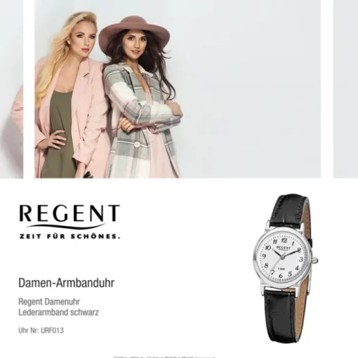 Regent Damen-Armbanduhr F-013 Quarz-Uhr Leder-Armband schwarz URF013