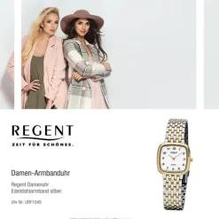 Regent Damen-Armbanduhr F-1049 Quarz-Uhr Stahl-Armband silber gold URF1049