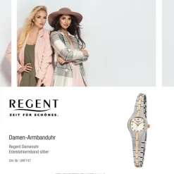 Regent Damen-Armbanduhr F-747 Quarz-Uhr Stahl-Armband silber gold URF747