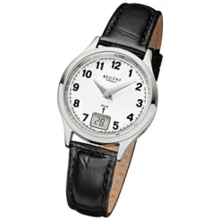 Regent Damen-Armbanduhr 32-FR-192 Funkuhr Leder-Armband schwarz URFR192