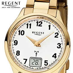 Regent Damen-Armbanduhr 32-FR-195 Funkuhr Edelstahl-Armband gold URFR195
