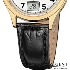 Regent Damen-Armbanduhr FR-194 Funkuhr Leder-Armband schwarz URFR194