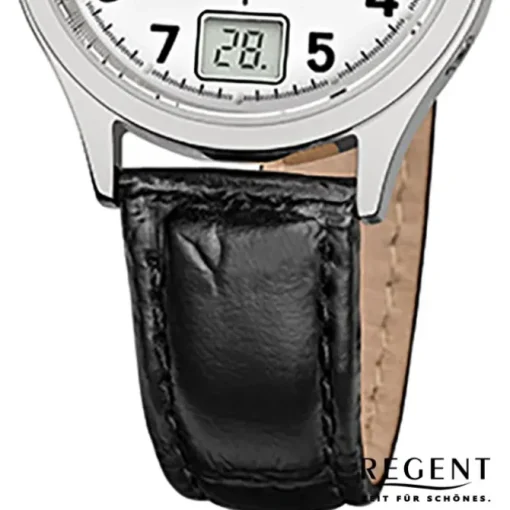 Regent Damen-Armbanduhr 32-FR-192 Funkuhr Leder-Armband schwarz URFR192