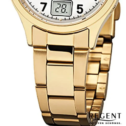 Regent Damen-Armbanduhr 32-FR-195 Funkuhr Edelstahl-Armband gold URFR195