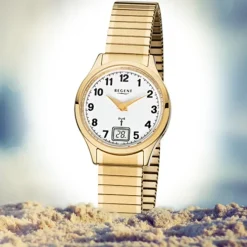 Regent Damen-Armbanduhr 32-FR-208 Funkuhr Edelstahl-Armband gold URFR208