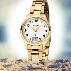 Regent Damen-Armbanduhr 32-FR-195 Funkuhr Edelstahl-Armband gold URFR195